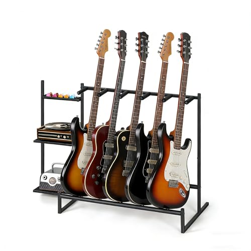 Guitar Stand, Guitar Rack for Multiple Guitars, Acoustic Electric Bass Guitar Holder, 5 Slot Guitar...