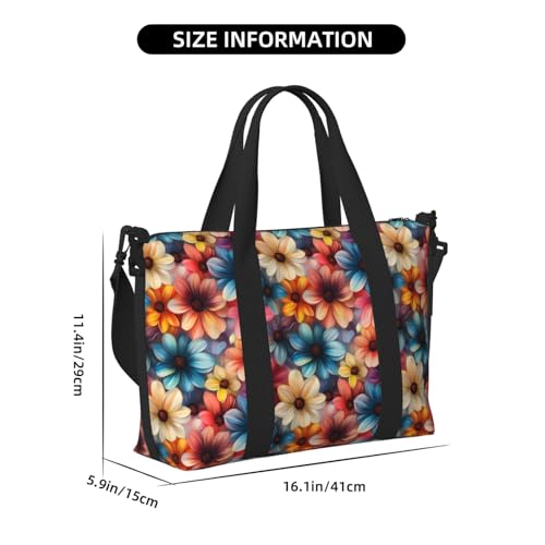 Laptop Tote Bag for Women Work - Colorful Flowers A Print Weekender Overnight Bags for Women Travel, Gym Duffle Bag for Men, Personal Item Crossbody Travel Bags for Men Carry On2