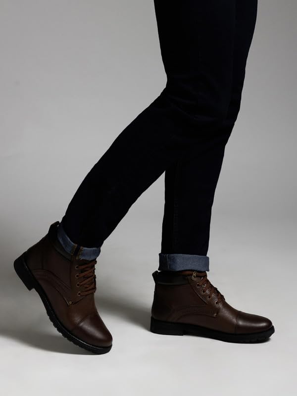 Image of Zoom Shoes Men's Genuine Leather Stylish High Ankle Boots With Laces For Travelling /Office /Party ZA-4171 | Lace-up Shoes With 1-inch Heel, Memory Cushion Insole & TPR Sole
