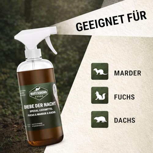Martenbrown® Thieves of the Night Privlačno pršilo za kune, lisice, jazbece, rakune Dišeče privabljalo za pasti Marten Privabljalo za žive pasti Marten Trap 500 ml