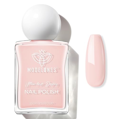 modelones Pastel Pink Nail Polish, Light Pale Pink 15 ml Quick Dry Nail Lacquer Strengthener Long Last Shine Fingernail Toe Nail Art DIY Home Travel Manicure Gift for Women Girls 0.5 Fl Oz