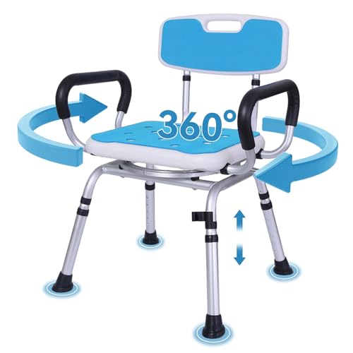 Swivel Shower Chair for Inside Shower - 400 lbs Shower Chair for Elderly and Disabled - 360 Rotating with Locking Seat Shower Stool - Height Adjustable Bath Seat with Arms and Back for Inside Tub