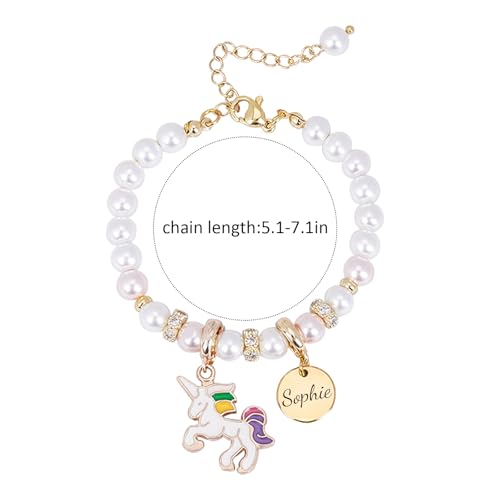Personalized Name Baby Pearl Bracelet, Unicorn Pearl Bracelets with Name, Custom Name ID Bracelet for Girls & Boys, Newborns Custom Gift2