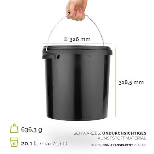 Garronda Eimer mit Deckel 20 L für die Lagerung von Lebensmittel- und Chemischen Produkten 1 Stück Schwarz GD-0104