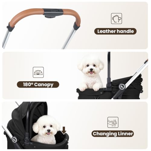 Image of T3 Pro Small Dog Stroller (Black) | Detachable Carrier, Change Linner, Larger Rear Wheel, Aluminum Alloy Frame, Easy Assembly, Easy to Store