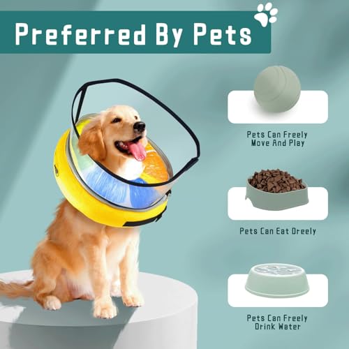 Image of Ovatt PVC inflatable pet collar for small medium and large dogs after surgery ,Washable Dog Cone Collar w /Removable Hard Cone for Dogs After Surgery (Orange, S)