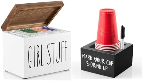 Drink Caddy With Marker Slot - Farmhouse Cup Holder For Parties, Weddings, & Home Decor | Disposable Drink Organizer In Vintage White 6 thumbnail image