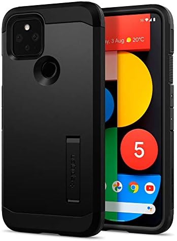 Spigen Tough Armor Back Cover Case for Pixel 5, Dual-Layer Extreme Protection, Integrated Kickstand - Polycarbonate + TPU | Black