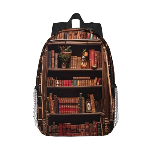 Sac à dos imprimé bibliothèque avec grand compartiment ordinateur portable pour voyage et collège