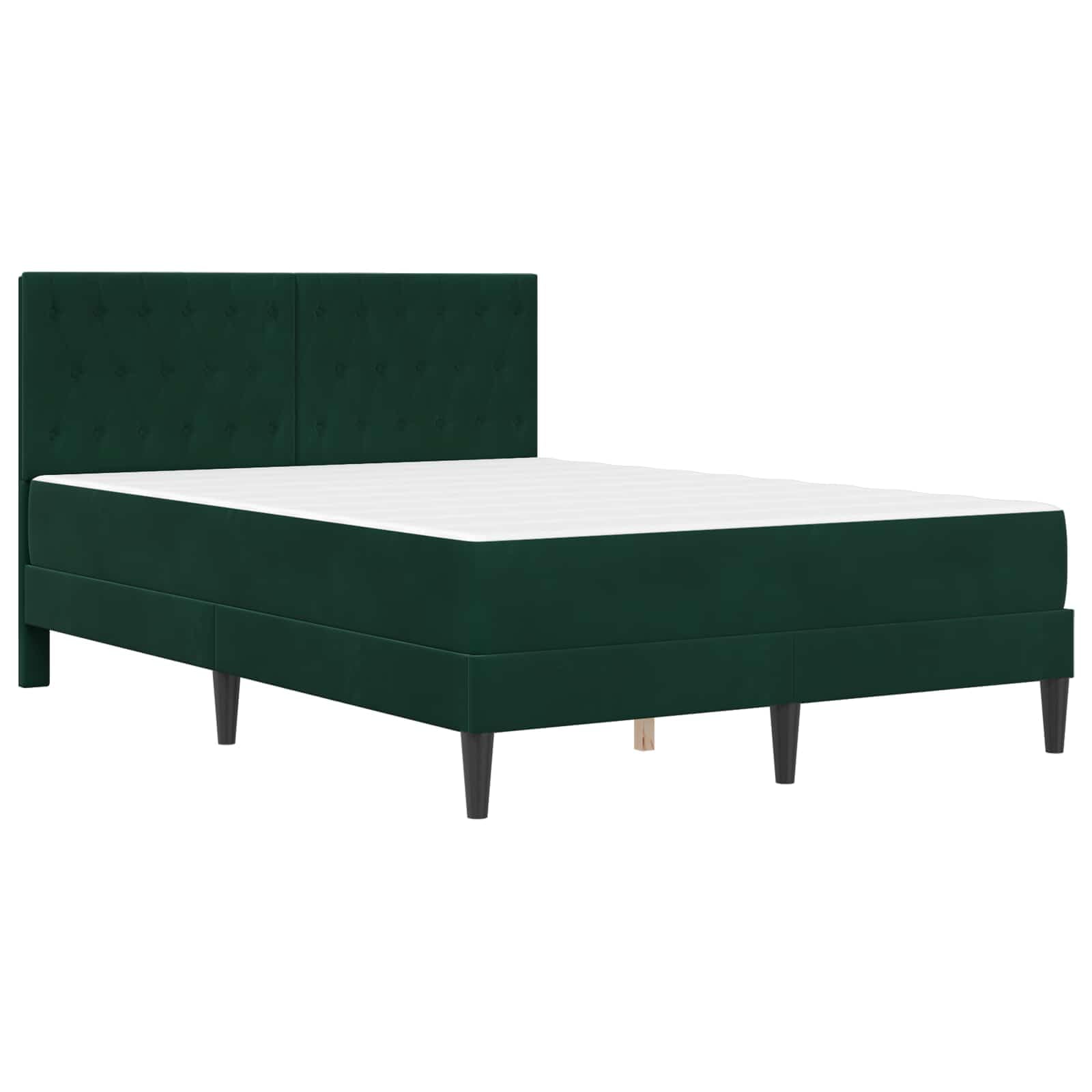 Rama łóżka z materacem, ciemnozielona, 140 x 200 cm, aksamitna, ergonomiczny materac z rdzeniem z zimnej pianki i sprężyną kieszeniową, stelaż listewkowy, oddychający, dwustronny