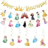 14pcs Prinzessin Geburtstagsparty Deko,9Pcs Prinzessinnen Prinzessinnen Girlande und hängende Dekoration, Happy Birthday Banner Dekorationen, Prinzessinnen Themen Geburtstagsfeier Dekoration