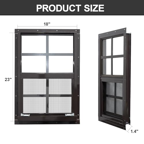 NeatiEase 2 Pack Shed Windows with Black Frame, 18x 23 Flush Mount Small Window with Tempered Glass and Fiberglass Screen for Shed, Chicken Coop, Playhouse, Household, Garage by NeatiEase - Image 5