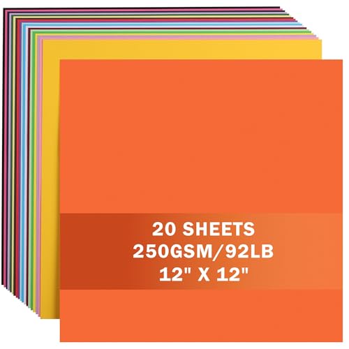 20 Sheets 20 Assorted Colors Cardstock 12 x 12 Card Stock 250gsm/92lb Thick Construction Paper for Cricut Scrapbook Crafts Card Making UAP34MX20