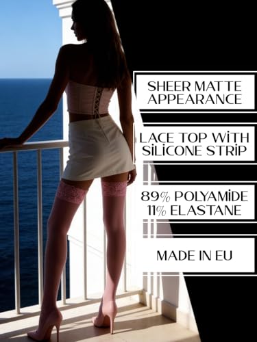 Image of Mila Marutti Sheer Thigh High Stockings for Women | Lace Top Lingerie Stockings Nylons | Black Multiple Colors Made in EU