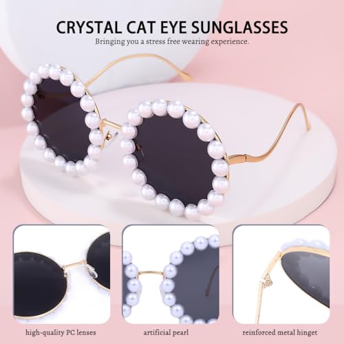 Woeoe Pearl Round Sunglasses Circle Sun Glasses for Women White Trendy Eye Glasses Classic Shades Vintage Men Bling Party Sunglasses Eyewear4
