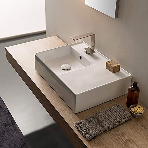 Scarabeo Scarabeo 5114-One Hole Ceramic Wall Mounted Rectangular Bathroom Sink, 23.62 x 17.32 x 5.51 inches, White