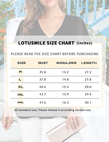 Holiday Blouses For Women Dressy, Lotusmile Loose Ruffle Short Sleeve V Neck Office Wear Shirts Double Layered Flattering Flowy Batwing Summer Tops To Hide Tummy Plus Size Elegant Chiffon Work Tunic #TOP5