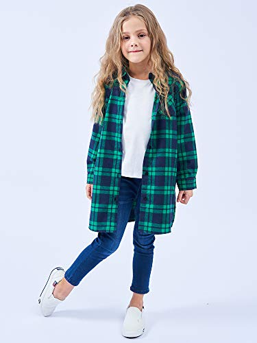 Image of OCHENTA Girls Flannel Shirt Dress 100% Cotton Plaid Button Down Buffalo Check Long Sleeve Kids School Outfits (3-12Y)