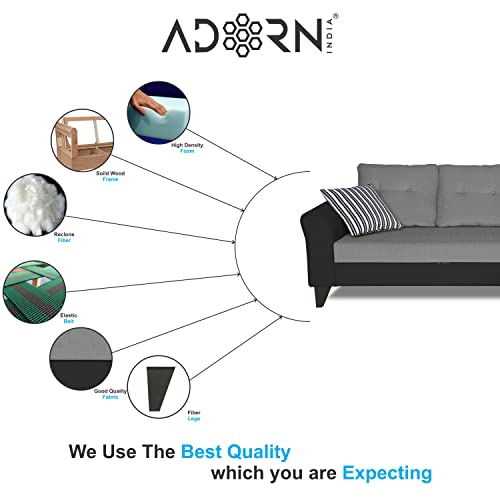Image of Adorn India Maddox Tufted L Shape 4 Seater Sofa Set RHS (Grey & Black) (3 Year Warranty)