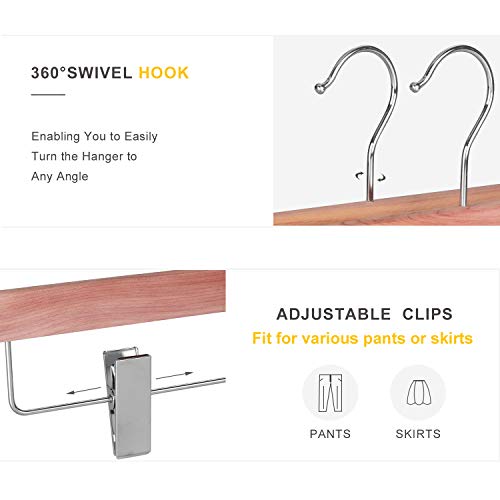 Topia Hanger 10 Pack American Red Cedar Natural Wooden Pants Skirt Slacks Bottoms Jeans Hangers With Metal Anti-Wrinkle Adjustable Clips, 360° Stronger Chrome Hooks - Ct07P #TOP2