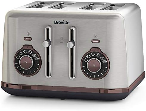 Breville Bread Select 4-Slice Toaster | Temperature Control & High Lift | Wide Slots & Independent 2-Slice Controls | Brushed Nickel (Silver/Grey), [VTT953]