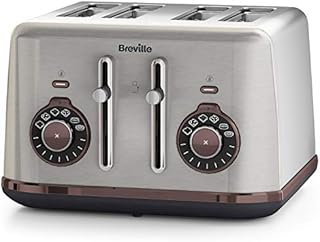 Breville Bread Select 4-Slice Toaster | Temperature Control & High Lift | Wide Slots & Independent 2-Slice Controls | Brushed Nickel (Silver/Grey), [VTT953]