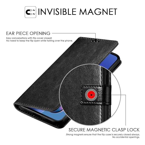 Image of WOW IMAGINE Shock Proof Flip Cover Back Case Cover for Motorola Moto G54 5G | Moto G64 5G (Flexible | Leather Finish | Card Pockets Wallet & Stand | Black)