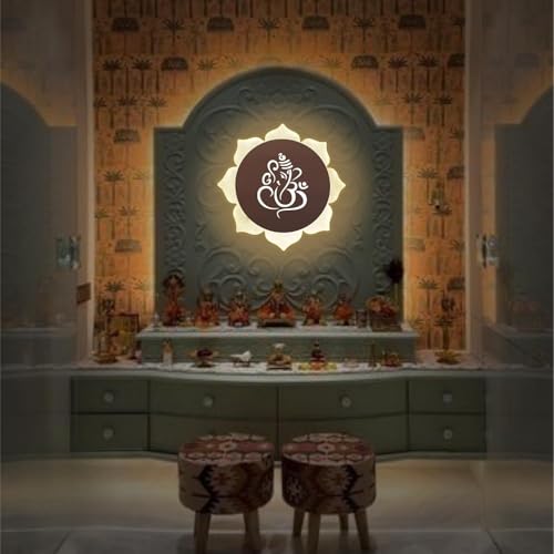 Image of Flower Ganpati LED Wall Light - Rose Gold & Frosted Acrylic | Ideal for Temple, Living Room, Bedroom, Pooja Room, Mandir & Shops - (2 Pack)