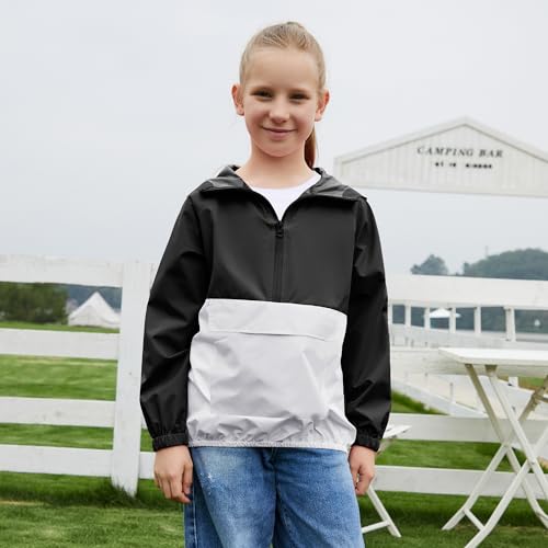Image of MODAFANS Girls Boys Rain Jacket Lightweight Waterproof Packable Hooded Half zip RainCoats Windbreaker for Outdoor 4-13Year