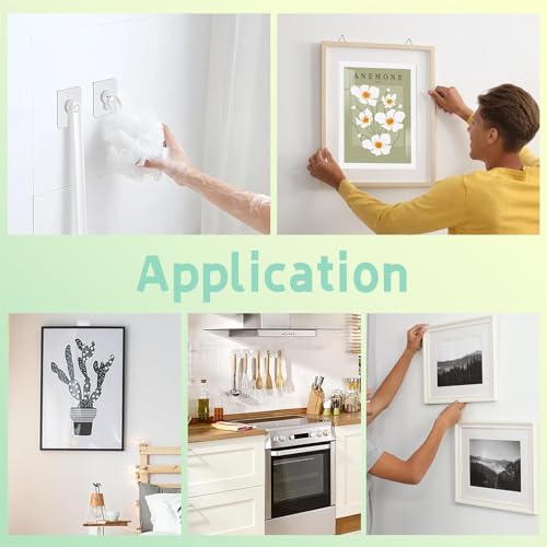 Image of 40 PCS Adhesive Picture Hanger Picture Hanging Hooks Without Nails Invisible Adhesive Plate Hanger Vertical Plate Holders Picture Hangers Sticky Hangers for Home Wall Art Decor Picture Photo Frame