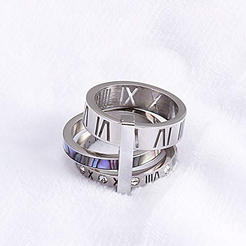 PAMTIER Women's Stainless Steel with Zirconia Roman Numerals 3 in 1 Ring3