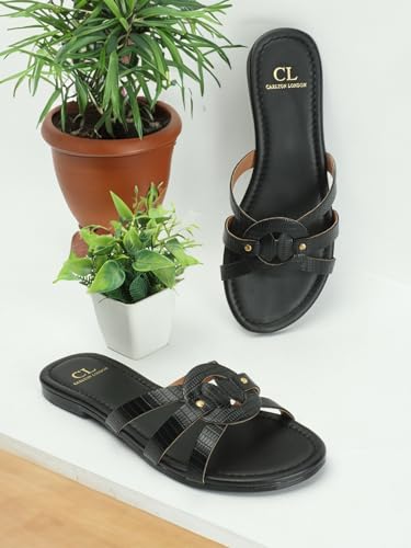 Image of Carlton London women's Textured Comfortable Fashionable Slip On Flat Sandals