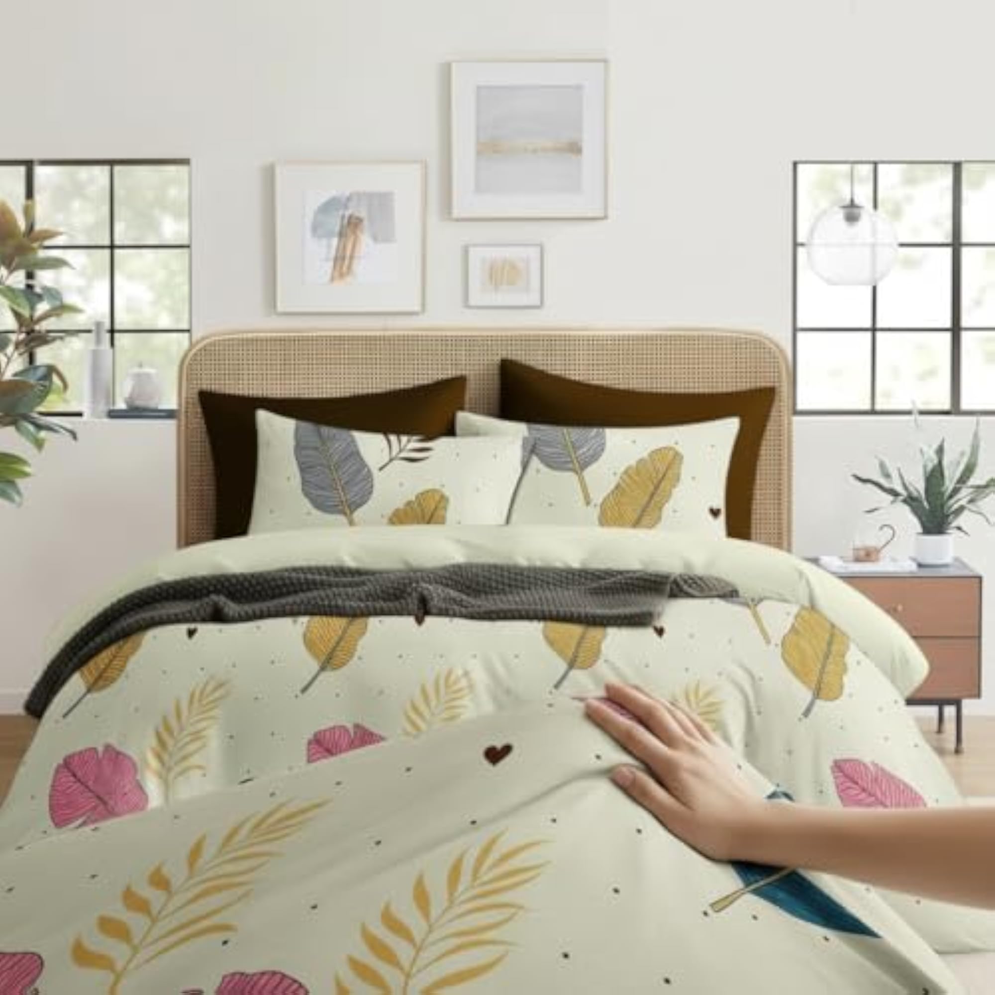Navy Blue Floral Print Flat Bedsheet with Pillow Covers