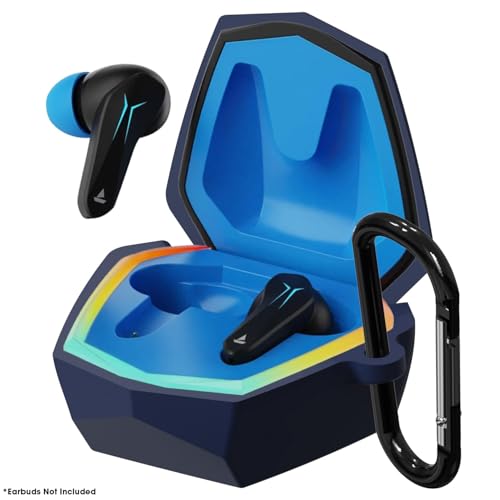 Image of Sounce Earphone Case Cover Compatible for Boat Immortal 121, Soft Silicone Skin Case Cover Shock-Absorbing Protective Case with Keychain [Front LED Visible] (Blue)