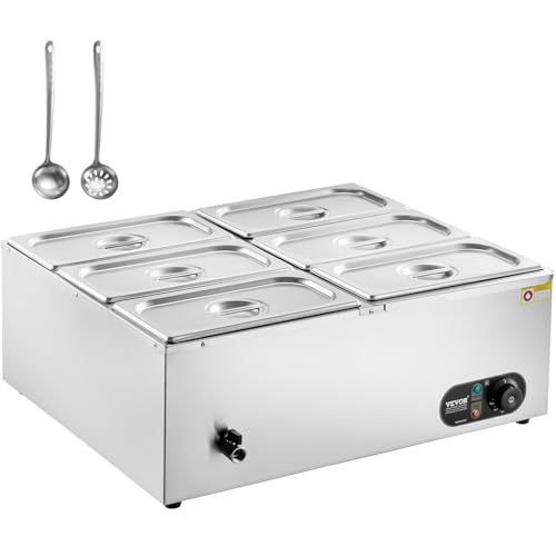 VEVOR kommerzieller Speisenwärmer 6 x 5 Qt Speisebehälter (1/3 Größe), elektrische Warmhalteplatte, 1500 W professionelles Buffet-Set aus Edelstahl, Buffet-Bain-Marie, 30–85 °C Temperaturregelung