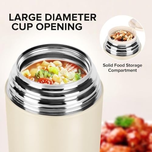 Image of 500ml Insulated Soup Container with Folding Spoon & Carry Handle | Leak-Proof Stainless Steel Food Jar | Keeps Food Hot 6 Hrs & Cold 10 Hrs | BPA-Free, Wide Mouth, Travel Lunch Box (White)