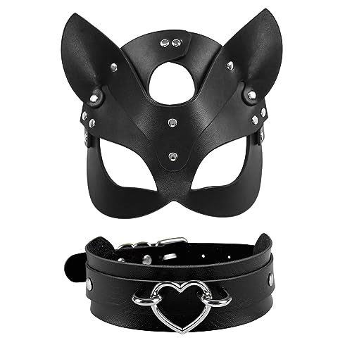 OIDEA Leather Mask Set: Black Choker Mask Set for Women Half Face Masks Adults Cosplay Costume Party Props Accessory