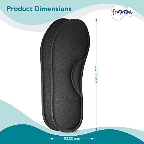 Image of Footvital Memory Foam Shoe Insoles Comfortable Insoles Supports Heel & Arch Absorbs Foot Sweat & Moisture Ultra Soft Cushioned Lightweight Durable Washable Pads for Men & Women Black (1 Pair)(Size-6)