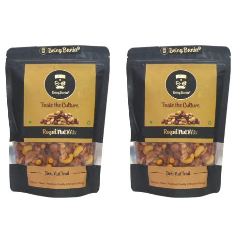 Image of Being Bania Royal Nut Mix | No Palmolein Oil | Cashews, Almonds, Peanuts, Chickpeas, Green Gram Mix | Kaju Badaam Namkeen | Desi Trail Mix | Premium Namkeen Chakna | 280g each (Pack of 2)