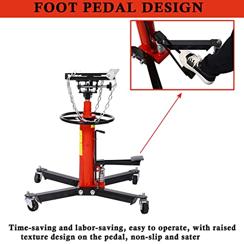 Tomkate Hydraulic Transmission Jack, 2 Stage 1660Lbs Telescopic Transmission Jack With Pedal 360° Swivel Wheel Lift Hoist, 32" - 70" Adjustable Height Transmission Jack For Car Lift 0.75 Ton, Red #TOP4