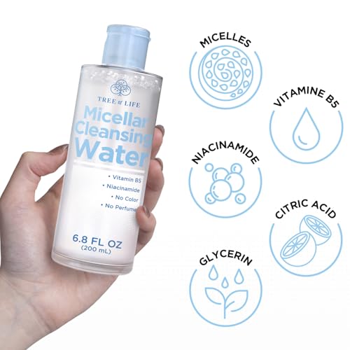 Tree of Life Beauty Micellar Cleansing Water (6.8fl oz) - Micellar Water Makeup Remover with Niacinamide, Vitamin B5, Glycerin - Eye Makeup Remover Liquid, No Rinse Needed - Image 4