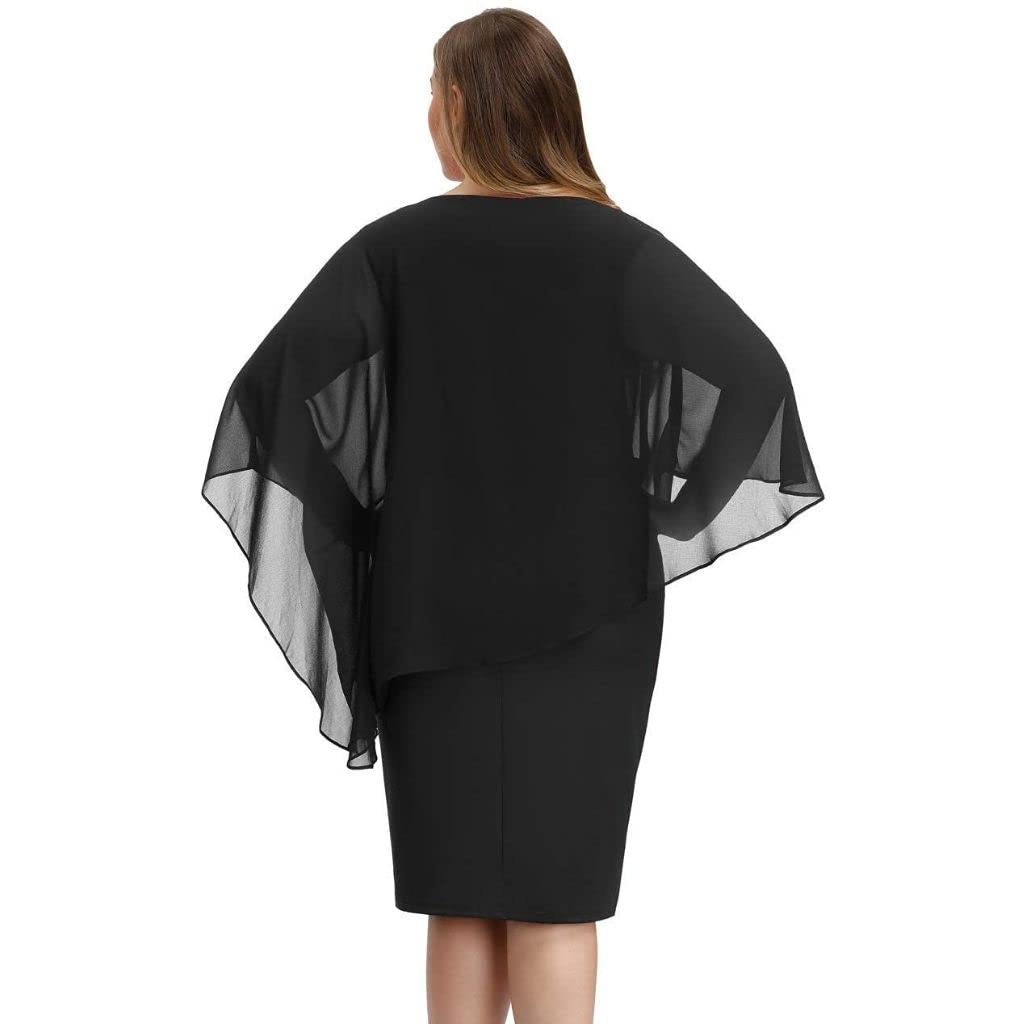 Hanna Nikole Abiti da Cerimonia Taglie Forti da Donna Abito da Cocktail con Mantella in Chiffon Abito da Sera al Ginocchio