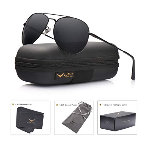LUENX Aviator Sunglasses Polarized for Men Women uv 400 with case 60 MM