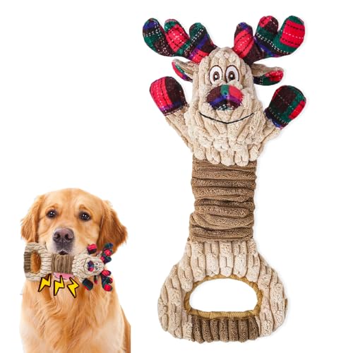 SKIKHN Jouet pour Chien Couineur en Peluche Indestructible Interactif à Mâcher, Cadeau de Noël pour Chiots et Chiens de Petite et Moyenne Taille