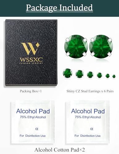 Image of 6 Pairs Stud Earrings Set, Hypoallergenic Cubic Zirconia 316L Earrings Stainless Steel CZ Earrings 3-8mm (Steel color)