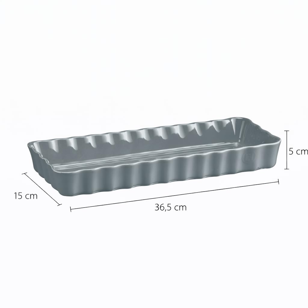 Emile Henry Tourtière Rectangulaire Longue – Céramique Haute Résistance – Cuisson Homogène et Tartes Dorées à Cœur – Coloris Perle – Fabriqué en France