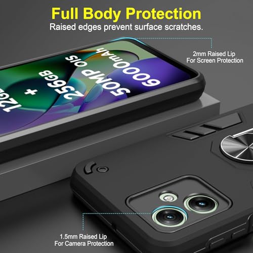 Image of NDCOM for Moto G54 Back Cover, Premium Motorola G54 5G Cover, Sleek Design Moto G54 5G Cover, Protective Case for Enhanced Grip and Style, Black Ring Holder Case