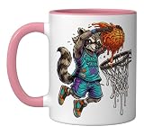 Basketball Raccoon Dunk Shirt Slime Hoop Jersey Trash Panda Ceramic Mug, Pink/White