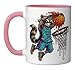 Basketball Raccoon Dunk Shirt Slime Hoop Jersey Trash Panda Ceramic Mug, Pink/White