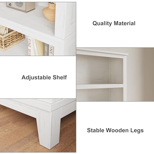 GarveeHome Wooden Bookcase 5 Tier Storage Bookshelf Farmhouse Bookshelves Rustic Vintage Etagere for Home Office,Living Room,Bed Room,White